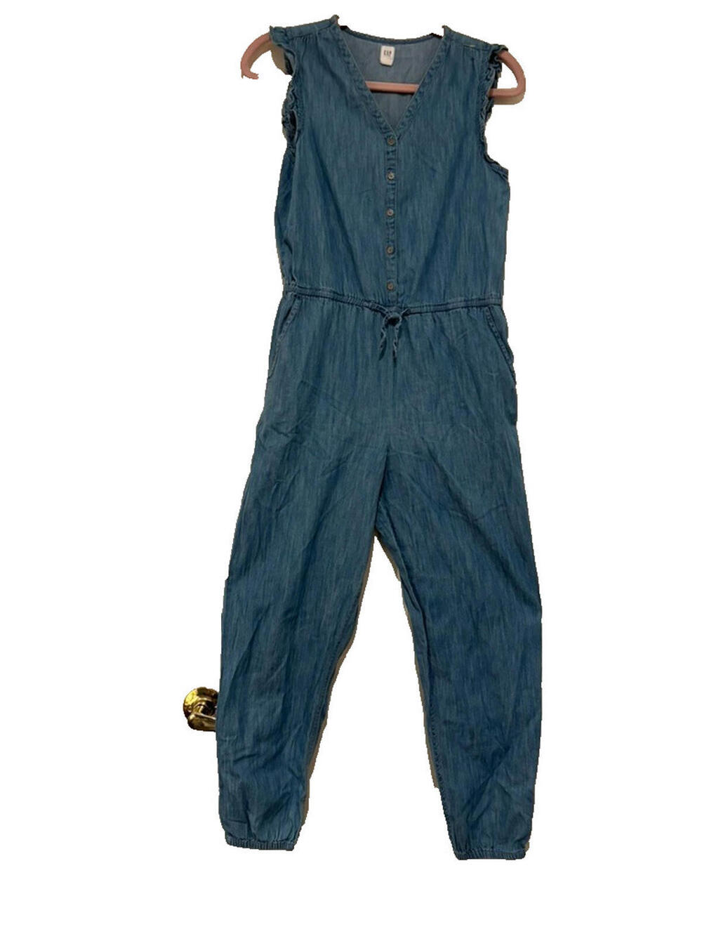 GAP sz XXL chambray blue sleeveless jumpsuit‎ elastic waist travel # 3321